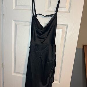 Fashion Nova Black satin Backless Dress